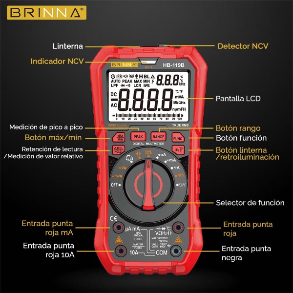 MULTIMETRO BRINNA HB-119B CON PILAS