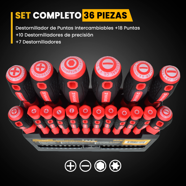 SET DESTORNILLADORES 36 PCS BRINNA