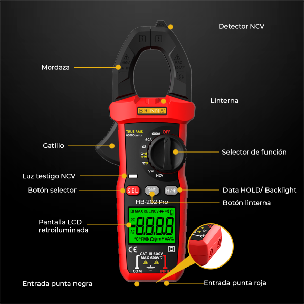 PINZA AMPERIMETRICA BRINNA HB-202PRO