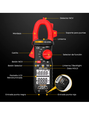 PINZA AMPEROMETRICA HB-209A +...