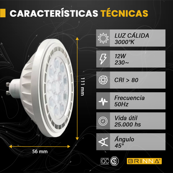 LÁMPARAS LED AR111 BRINNA 12w CALIDO...