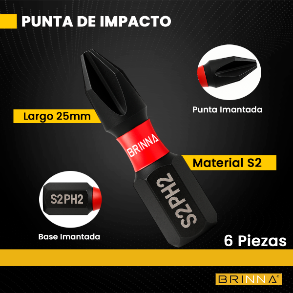 PUNTAS ALTO IMPACTO PH2 25MM X6 BRINNA