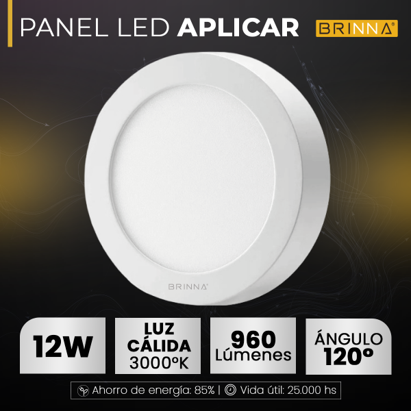 PANEL LED REDONDO APLICAR 12W CALIDO...